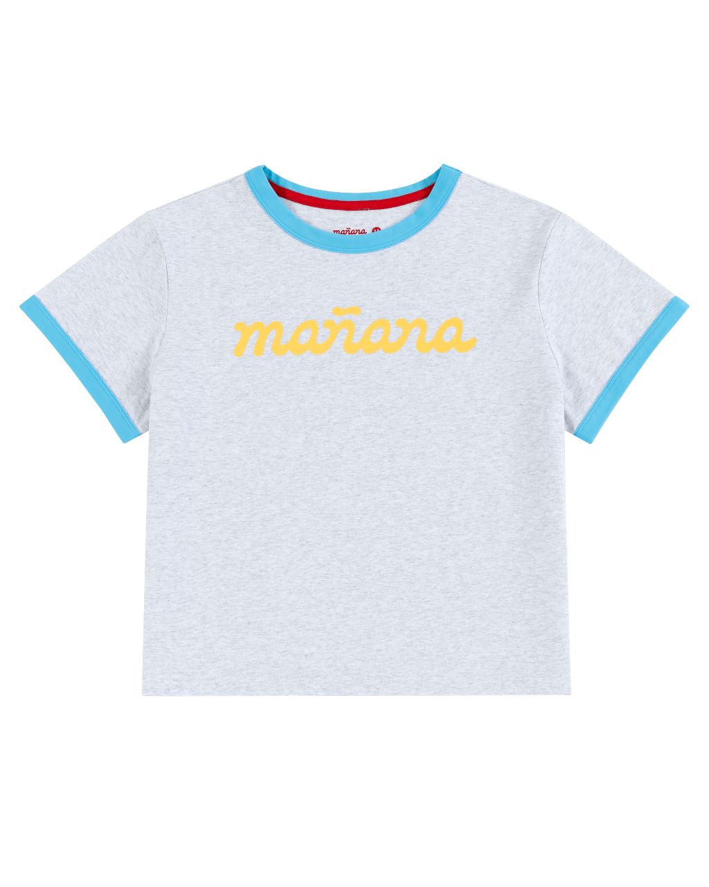 Cropped Logo Ringer - Heather Gray/Baby Blue