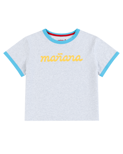 Cropped Logo Ringer - Heather Gray/Baby Blue