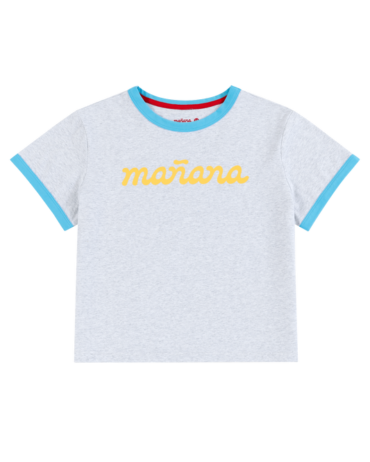 Cropped Logo Ringer - Heather Gray/Baby Blue