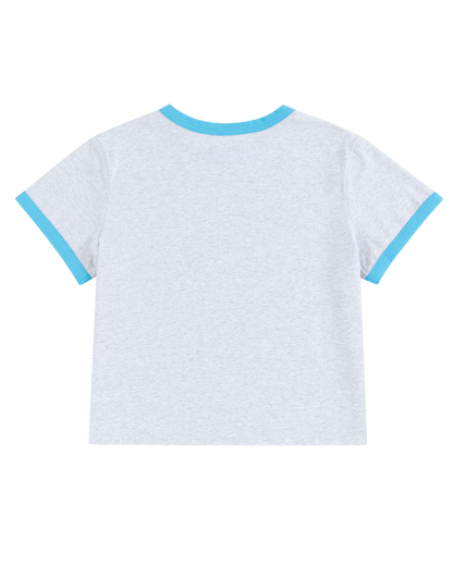 Cropped Logo Ringer - Heather Gray/Baby Blue