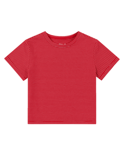 Cropped Striped Tee - Red/White