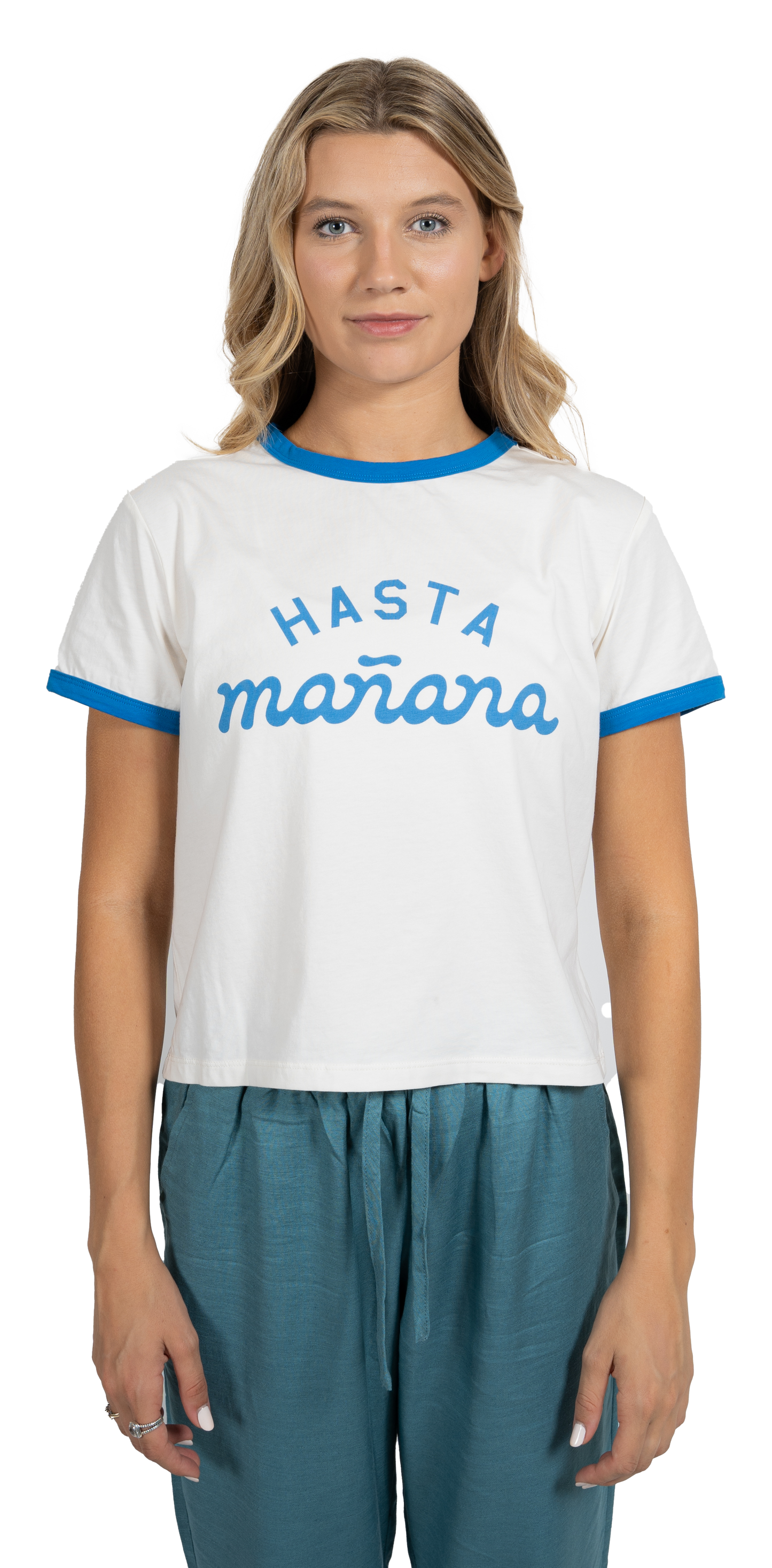 Hasta Manana Cropped Tee - White / Blue