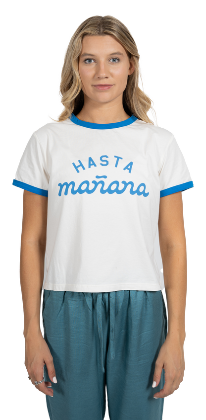 Hasta Manana Cropped Tee - White / Blue