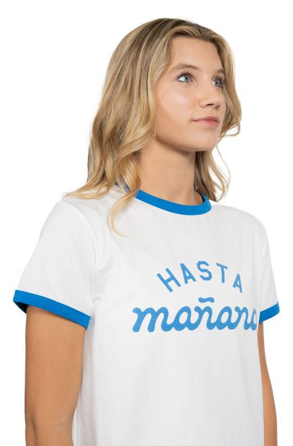 Hasta Manana Cropped Tee - White / Blue