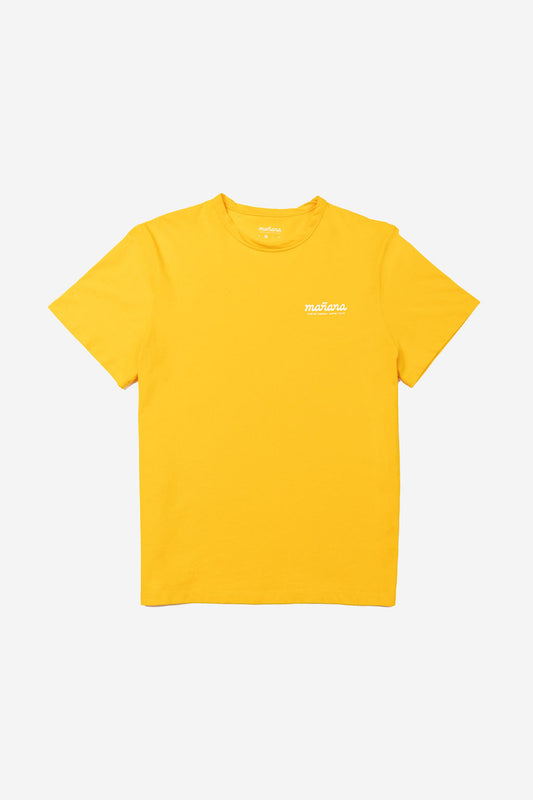 a picture of sun yellow tee shirt with manana branding