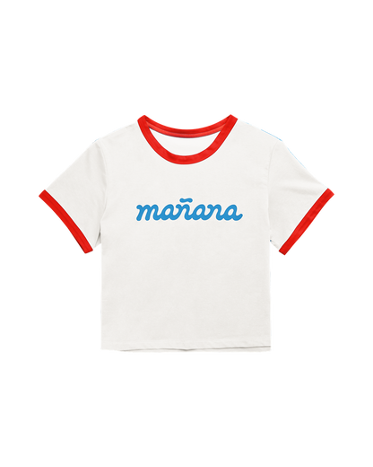 Cropped Logo Ringer - Off White/Red