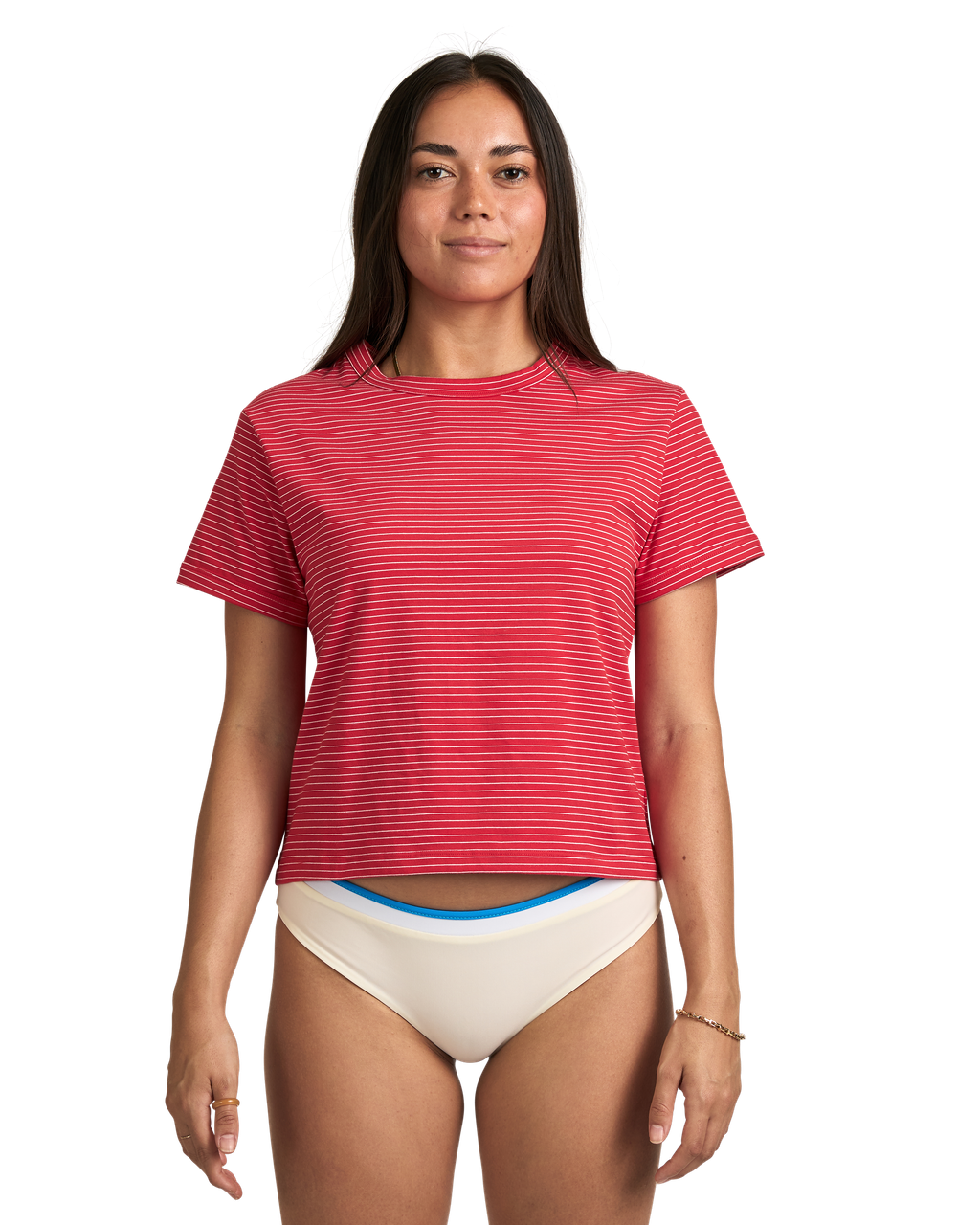 Cropped Striped Tee - Red/White