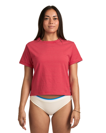 Cropped Striped Tee - Red/White