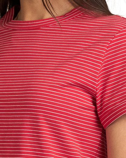 Cropped Striped Tee - Red/White