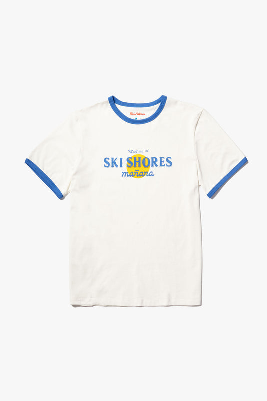 Ski Shores Blue Ringer Shirt having Manana branding