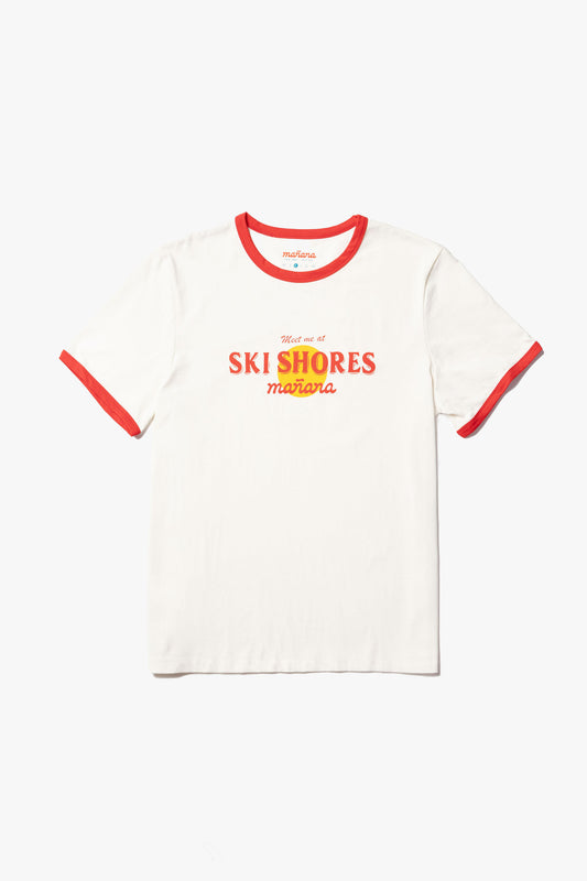 Ski Shores Red Ringer Shirt having Manana branding